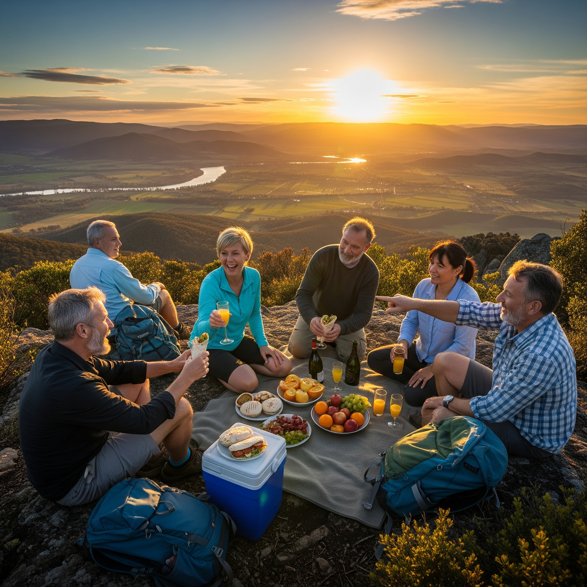 Champagne picnic at sunset
